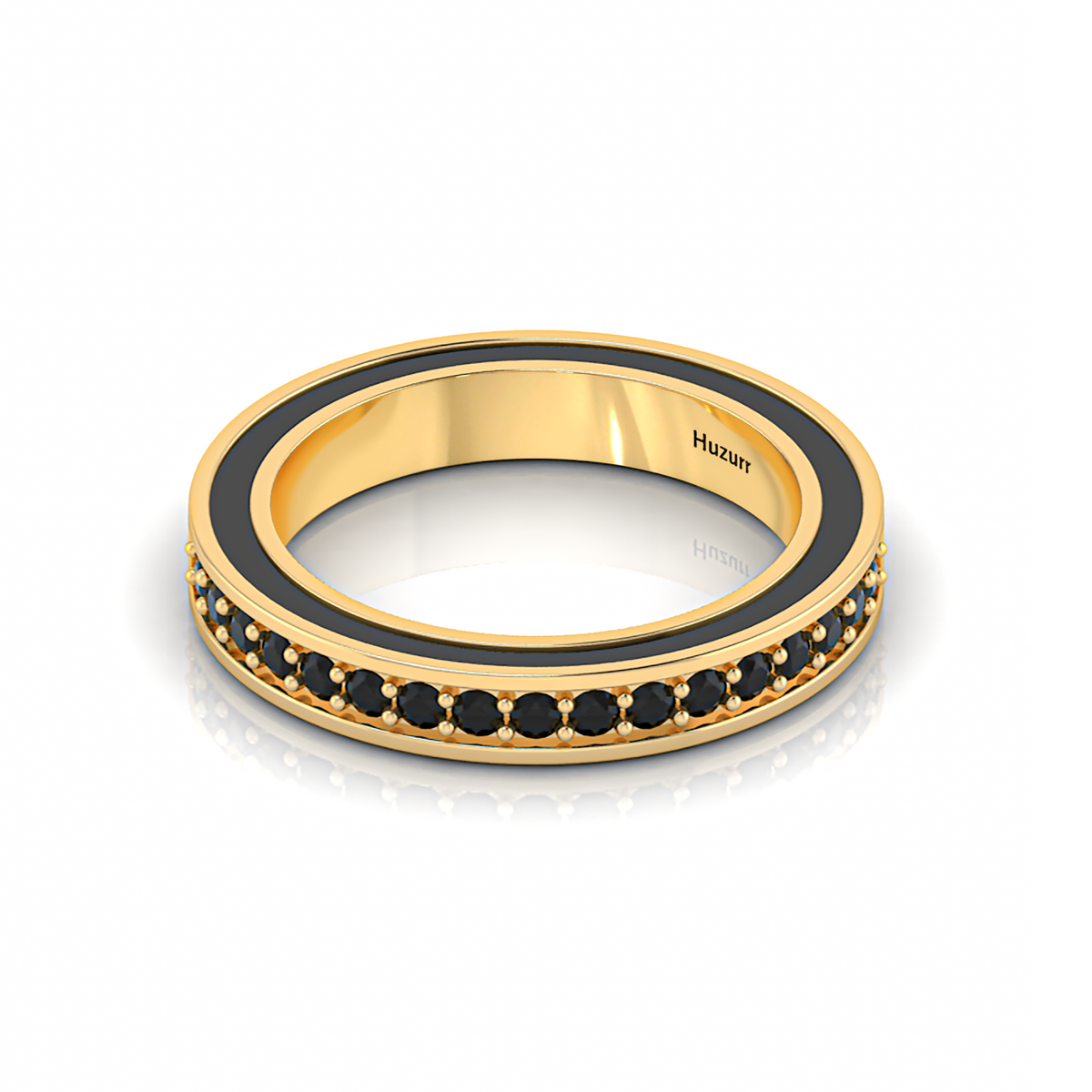 White And Black Diamond Half Eternity Gold Plated Band Ring