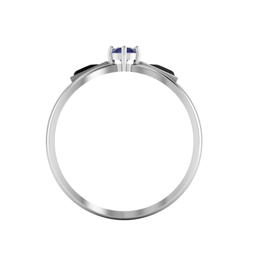 Tanzanite And Black Diamond Silver Solitaire Ring