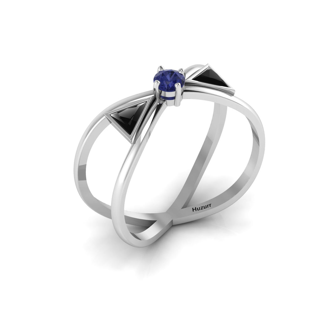 Tanzanite And Black Diamond Silver Solitaire Ring