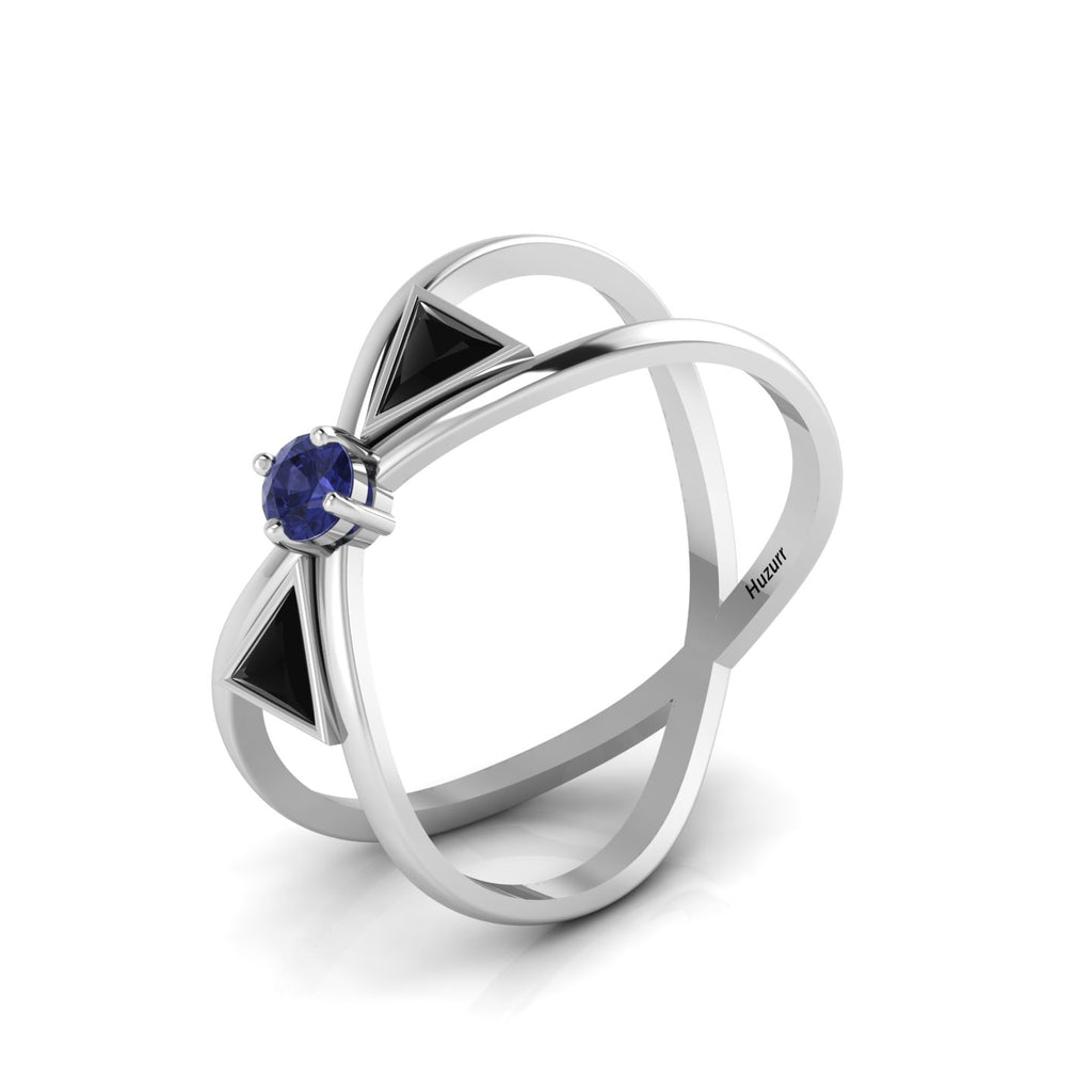 Tanzanite And Black Diamond Silver Solitaire Ring