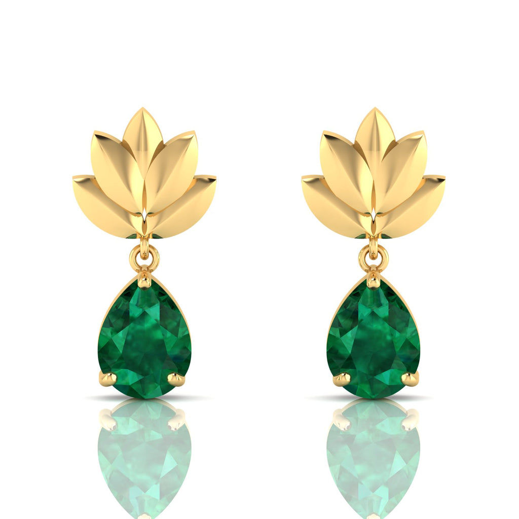 Leaf Tear Drops Gold Plated Emerald Earrings