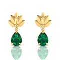 Leaf Tear Drops Gold Plated Emerald Earrings