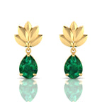 Leaf Tear Drops Gold Plated Emerald Earrings