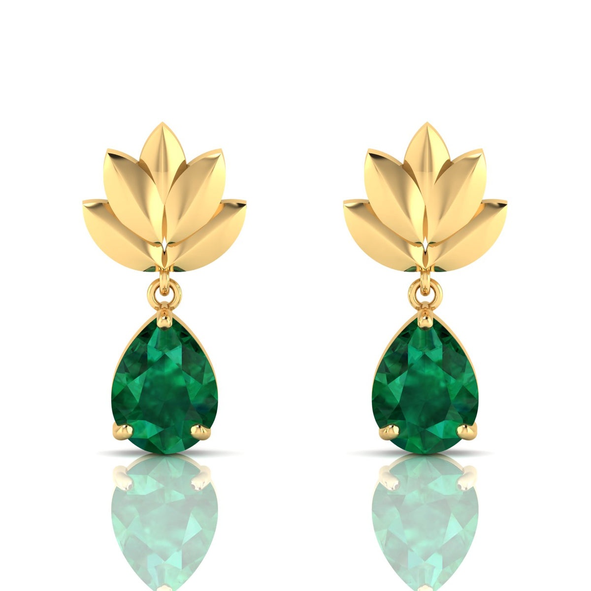 Leaf Tear Drops Gold Plated Emerald Earrings