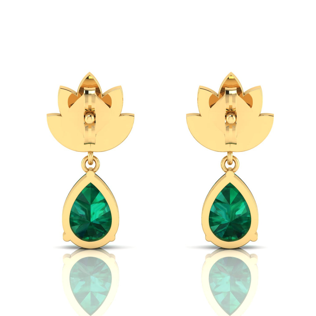 Leaf Tear Drops Gold Plated Emerald Earrings