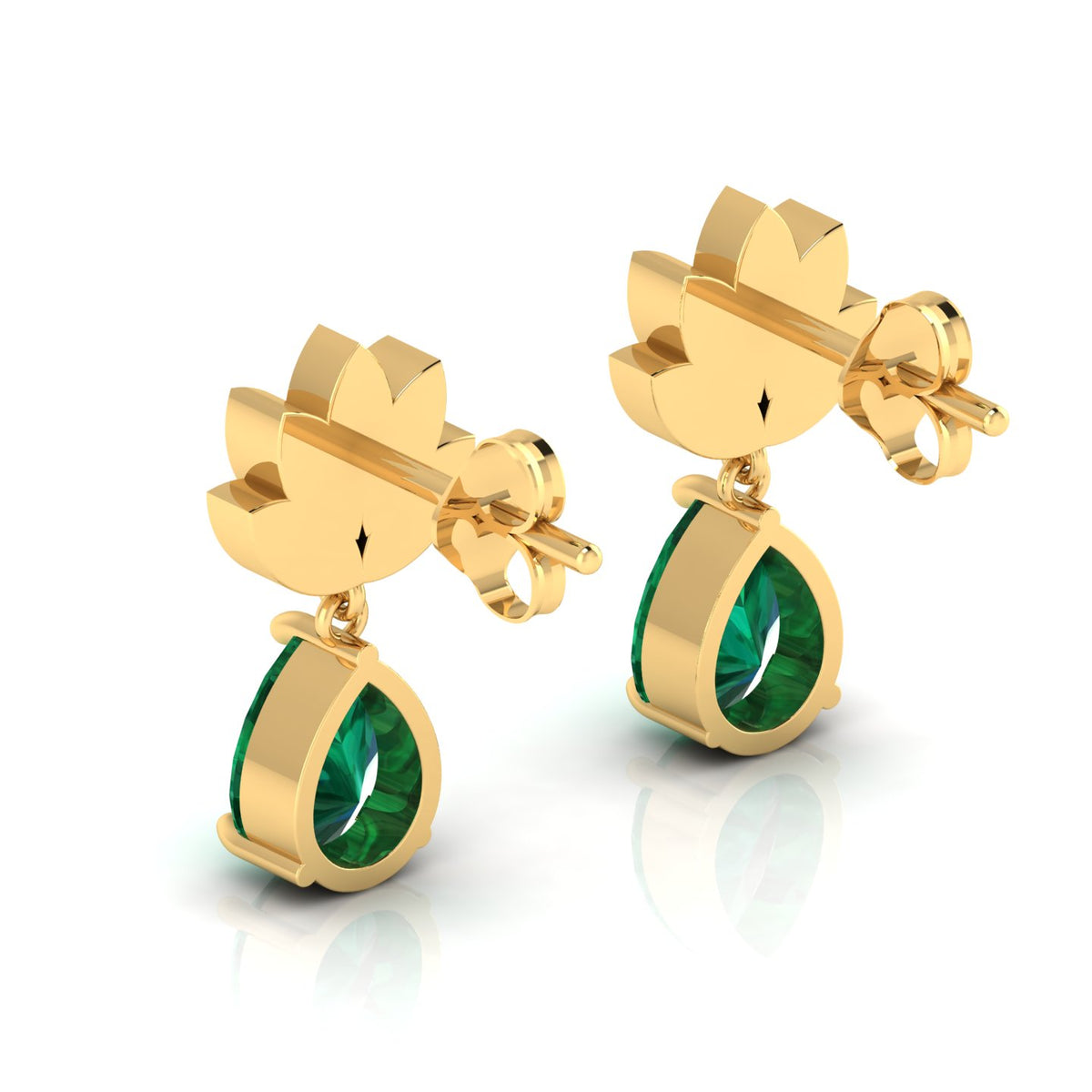 Leaf Tear Drops Gold Plated Emerald Earrings