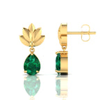 Leaf Tear Drops Gold Plated Emerald Earrings
