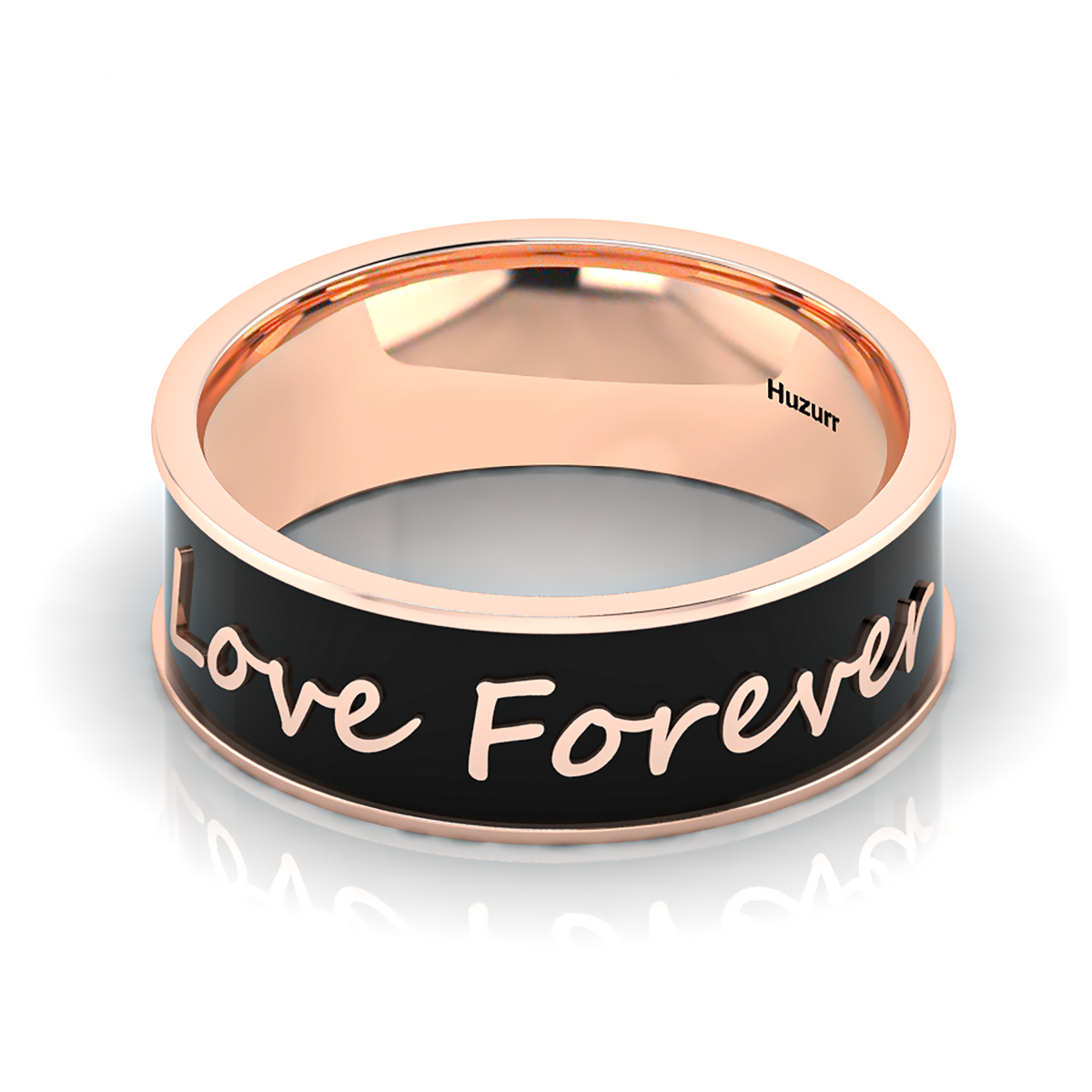 Rose Gold Plated Love Forever Black Enamel Band Ring