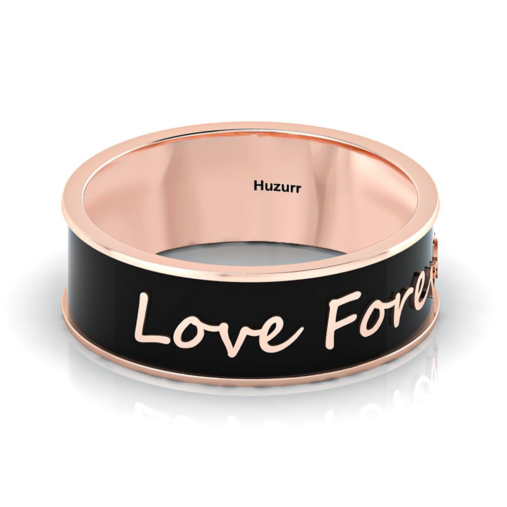 Rose Gold Plated Love Forever Black Enamel Band Ring