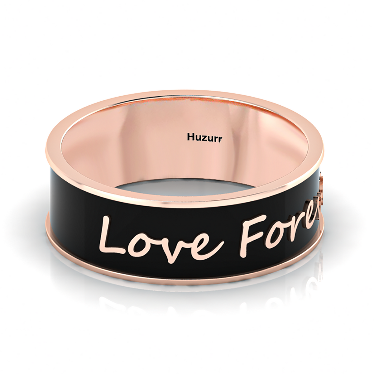 Rose Gold Plated Love Forever Black Enamel Band Ring