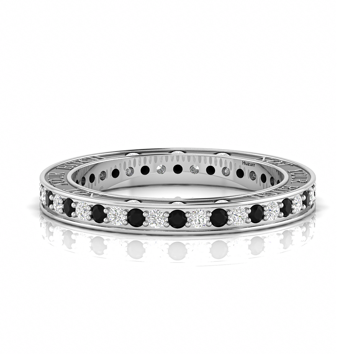Silver White And Black Diamond Eternity Band Ring