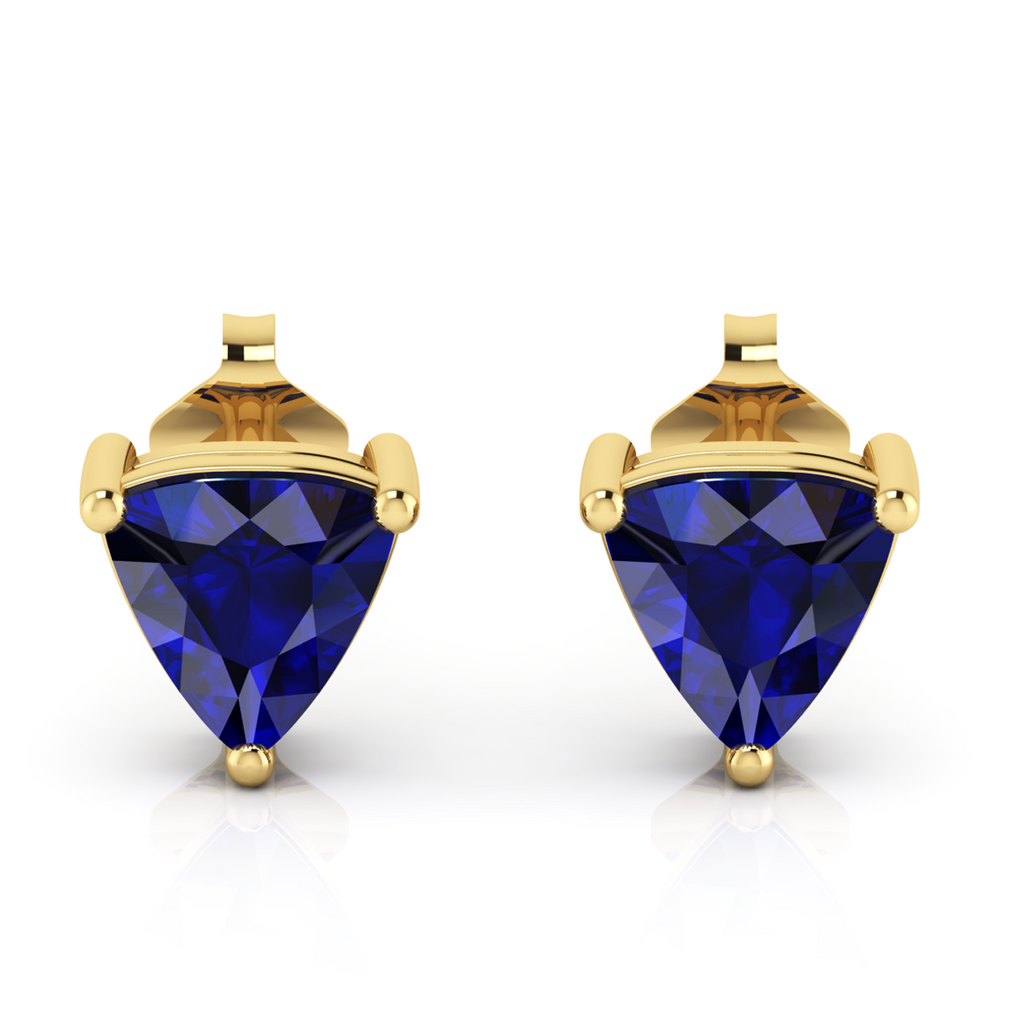Gold Plated Trillion Blue Sapphire Stud Earrings