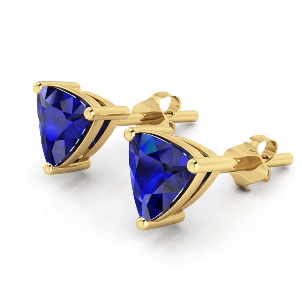 Gold Plated Trillion Blue Sapphire Stud Earrings