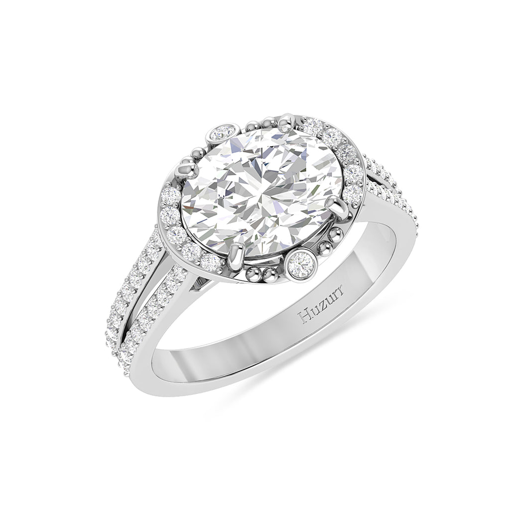 925 Silver Oval Diamond Solitaire Halo Ring