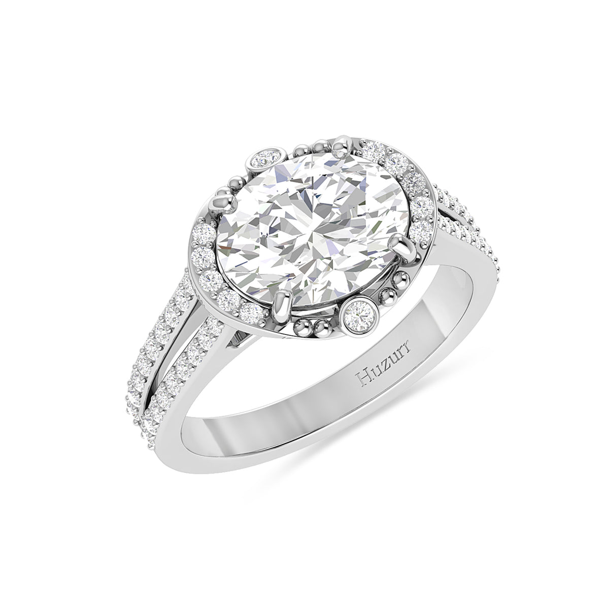 925 Silver Oval Diamond Solitaire Halo Ring