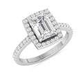 Silver Emerald Cut Diamond Solitaire Halo Ring