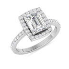 Silver Emerald Cut Diamond Solitaire Halo Ring
