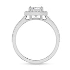Silver Emerald Cut Diamond Solitaire Halo Ring