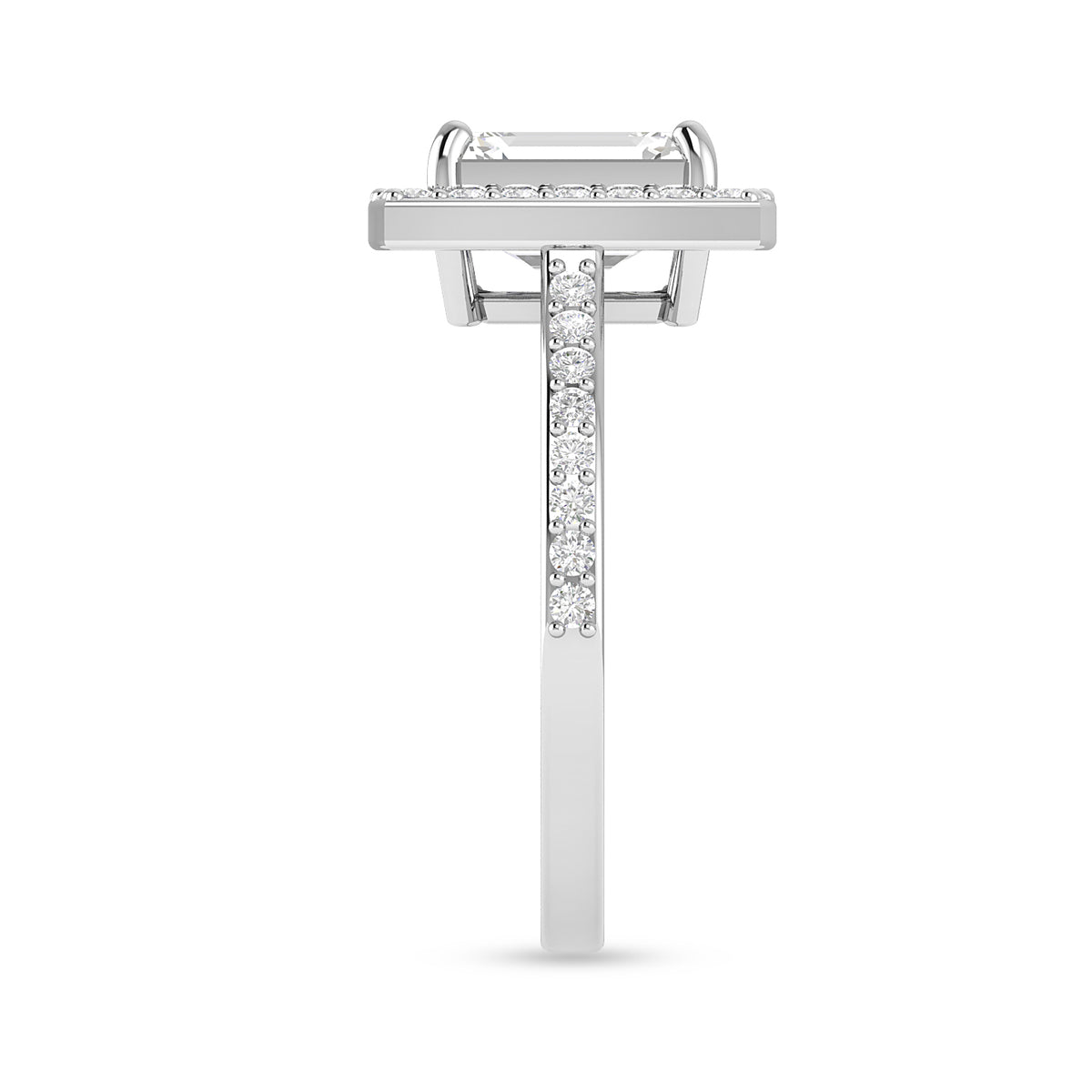Silver Emerald Cut Diamond Solitaire Halo Ring