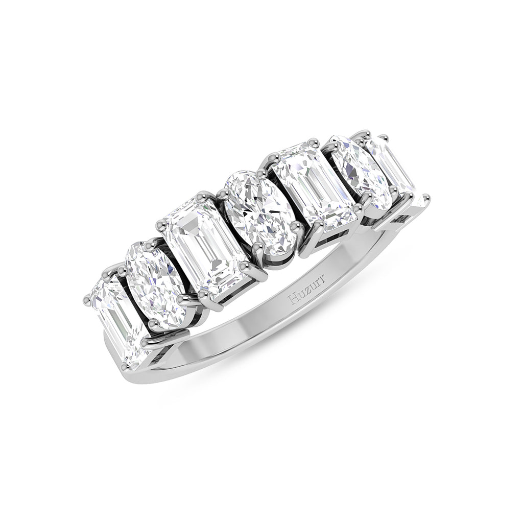 Stackable Oval & Emerald Cut Mix Diamond Silver Ring