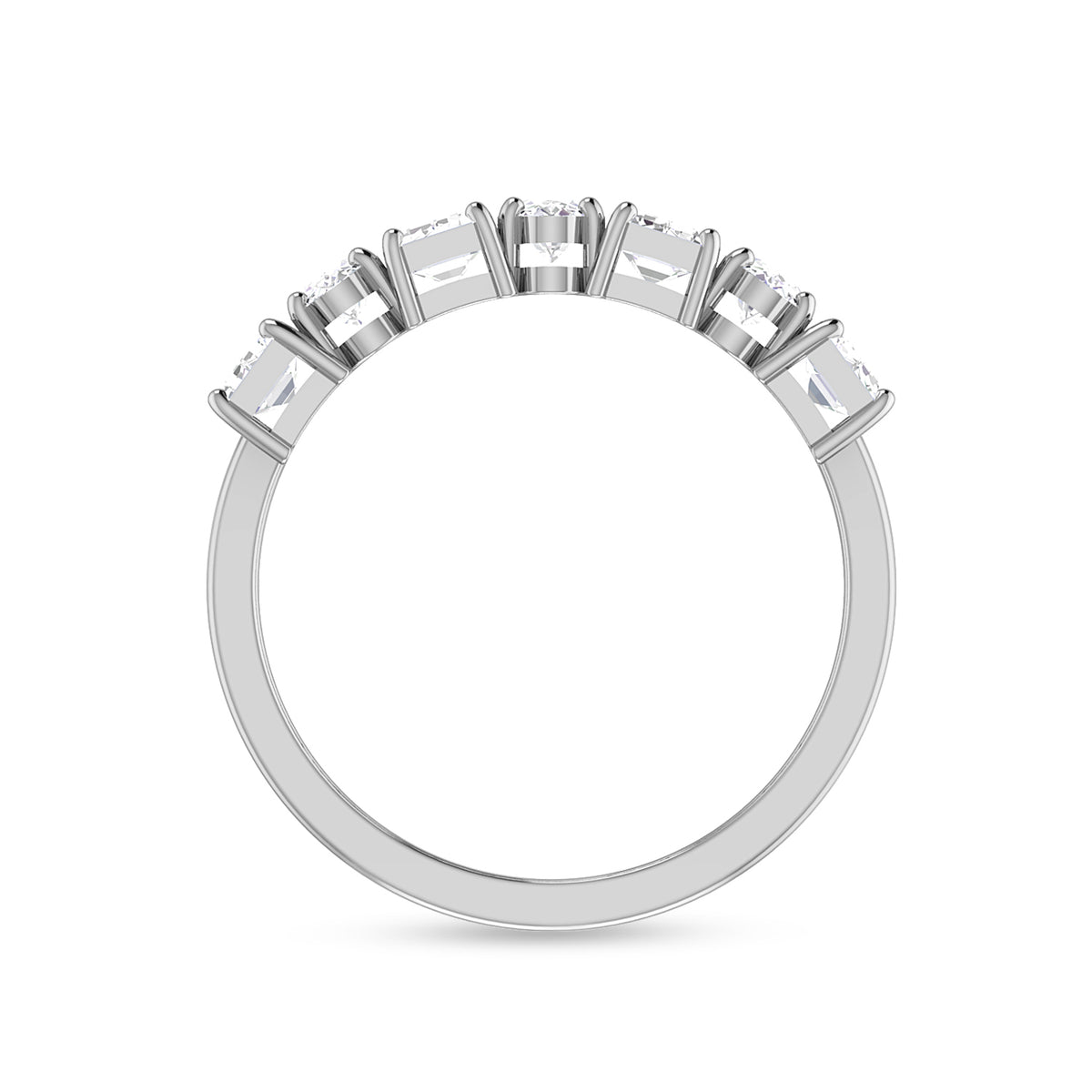 Stackable Oval & Emerald Cut Mix Diamond Silver Ring