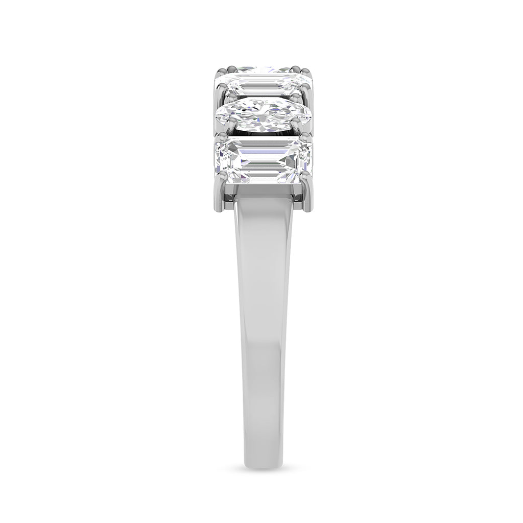 Stackable Oval & Emerald Cut Mix Diamond Silver Ring
