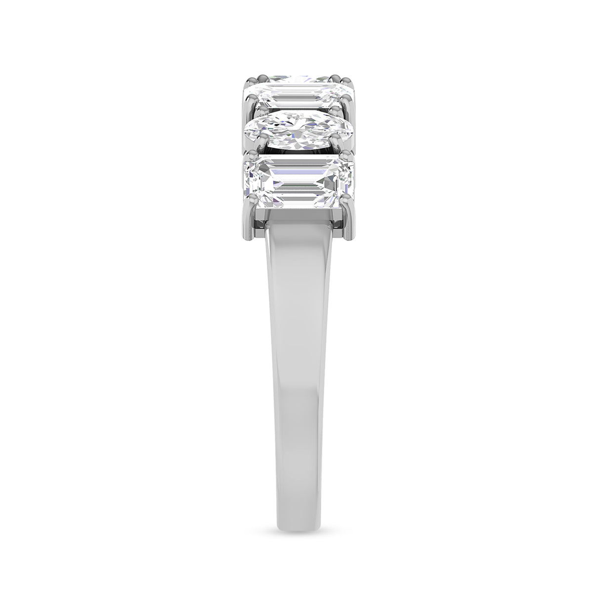 Stackable Oval & Emerald Cut Mix Diamond Silver Ring