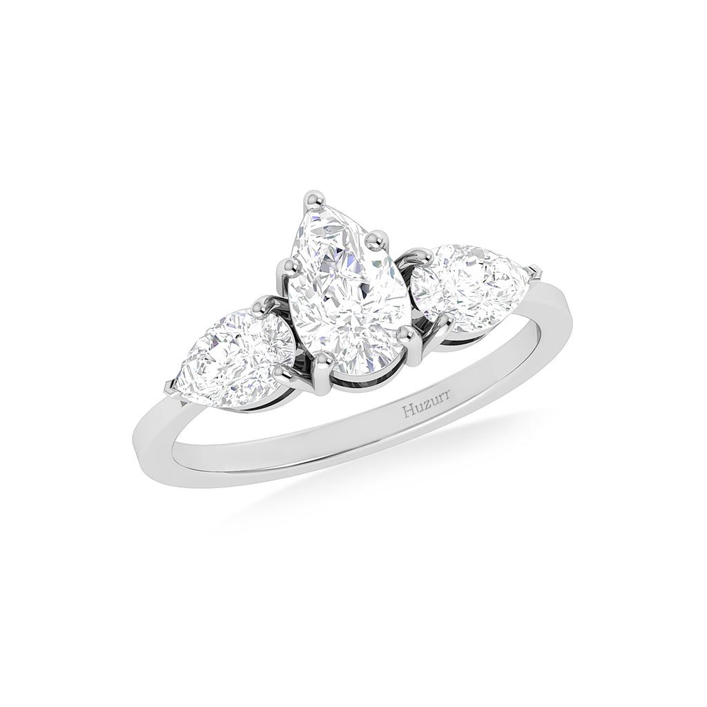 Three Pear Stone Diamond Silver Ring