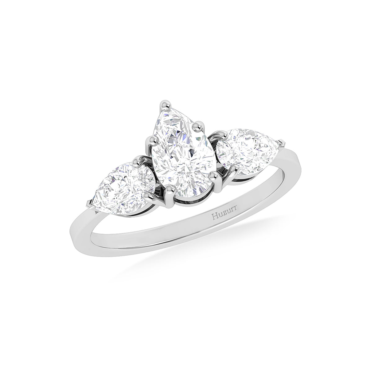 Three Pear Stone Diamond Silver Ring