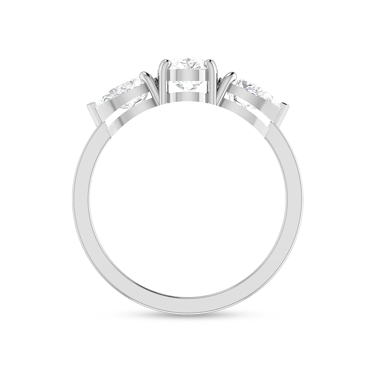 Three Pear Stone Diamond Silver Ring