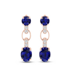 Round & Oval Sapphire Dangle Drop Rose Gold Earrings