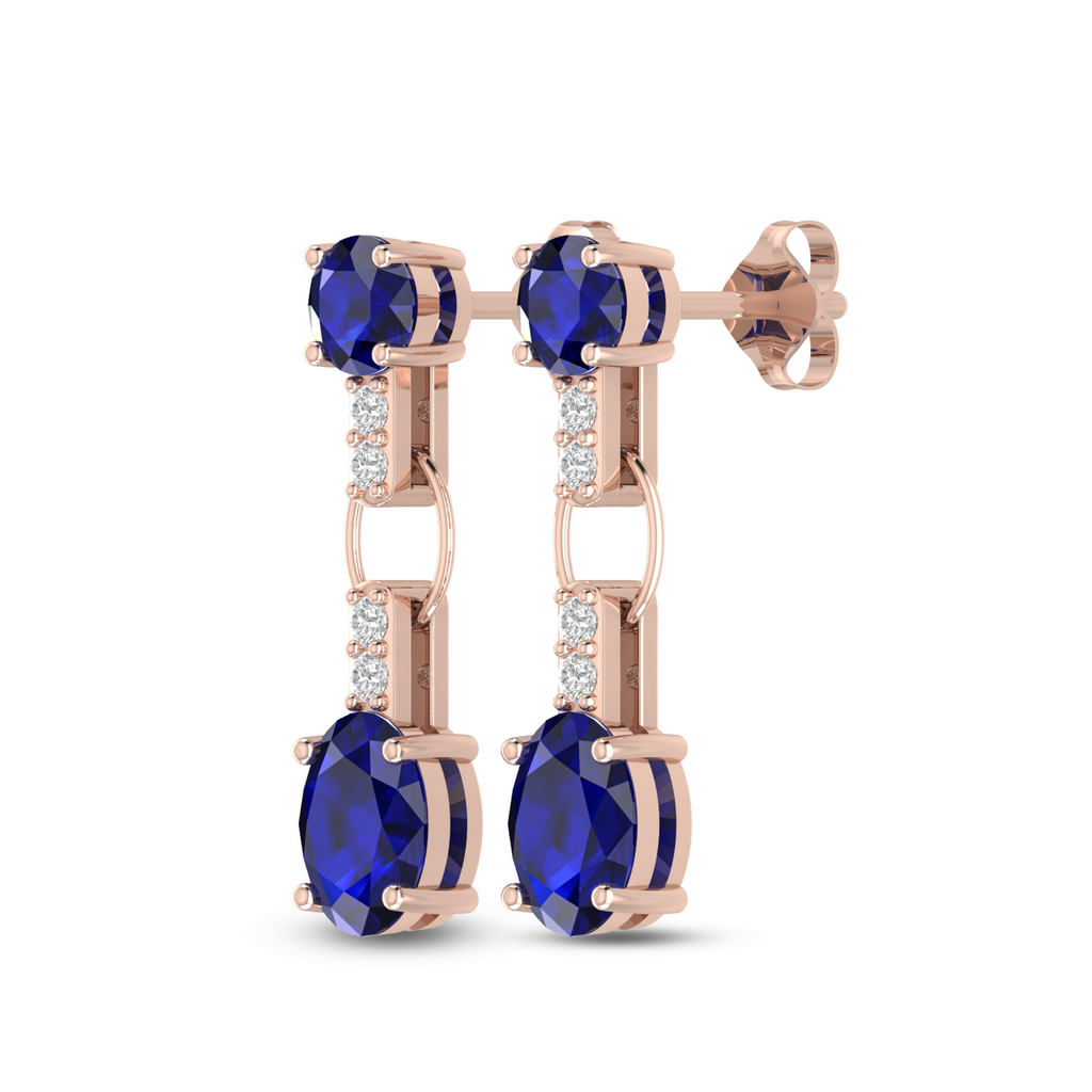 Round & Oval Sapphire Dangle Drop Rose Gold Earrings