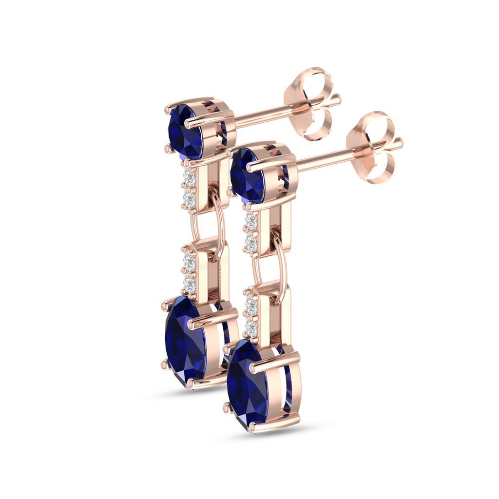 Round & Oval Sapphire Dangle Drop Rose Gold Earrings
