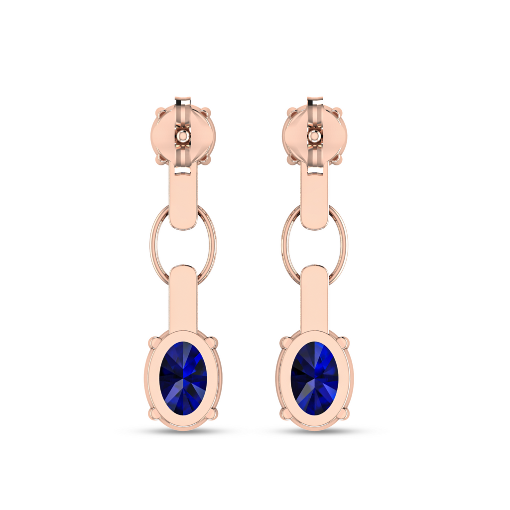 Round & Oval Sapphire Dangle Drop Rose Gold Earrings