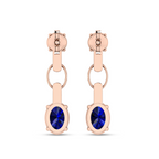 Round & Oval Sapphire Dangle Drop Rose Gold Earrings