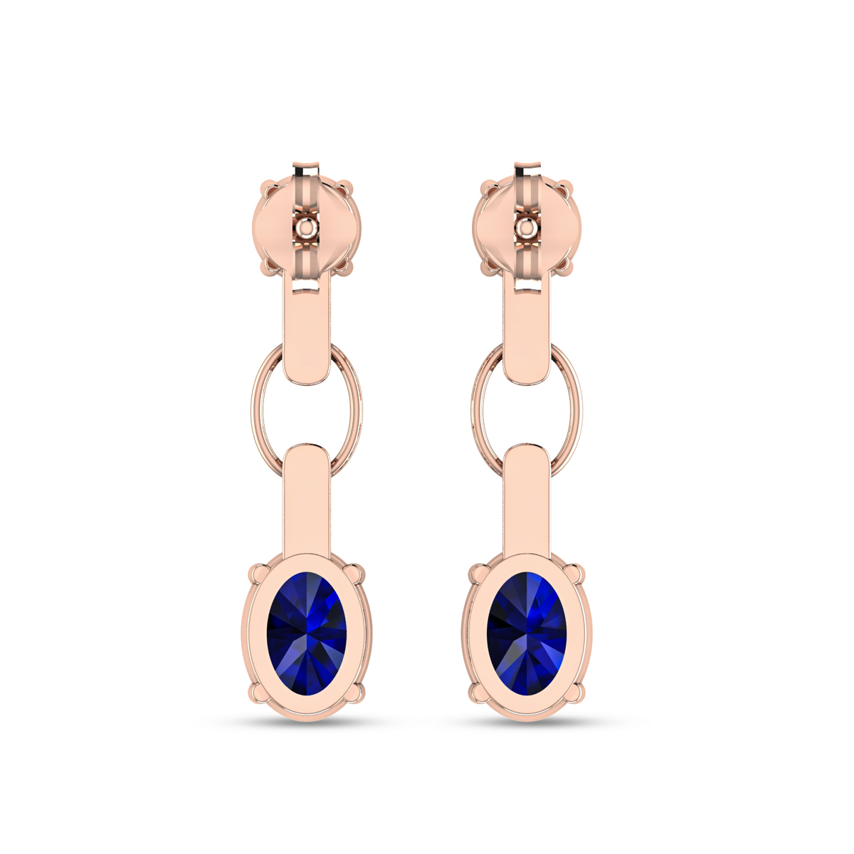 Round & Oval Sapphire Dangle Drop Rose Gold Earrings