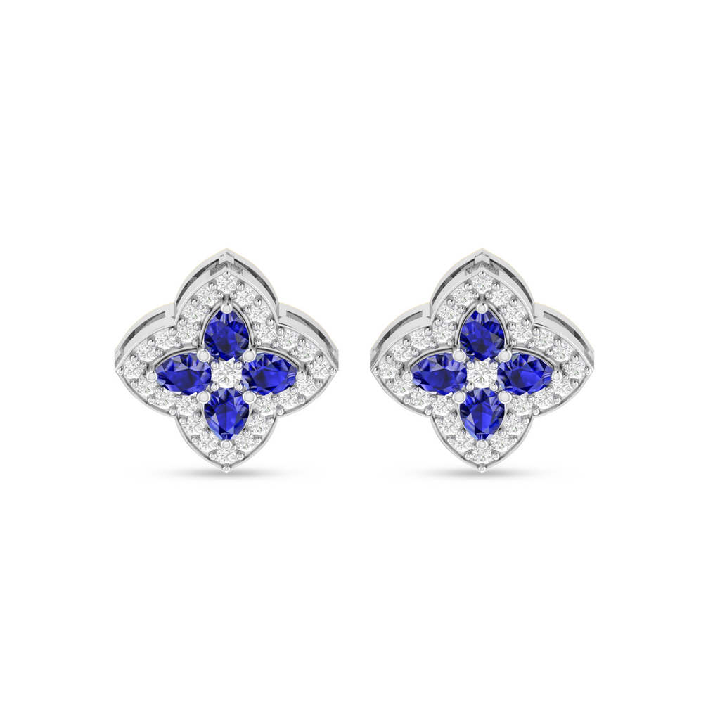 Sparkle Pear-Shaped Sapphire Clover Silver Stud Earrings