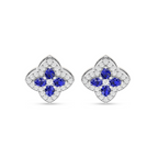 Sparkle Pear-Shaped Sapphire Clover Silver Stud Earrings