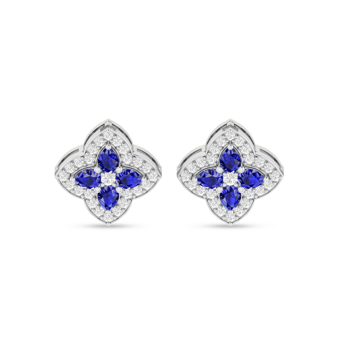 Sparkle Pear-Shaped Sapphire Clover Silver Stud Earrings
