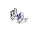 Sparkle Pear-Shaped Sapphire Clover Silver Stud Earrings