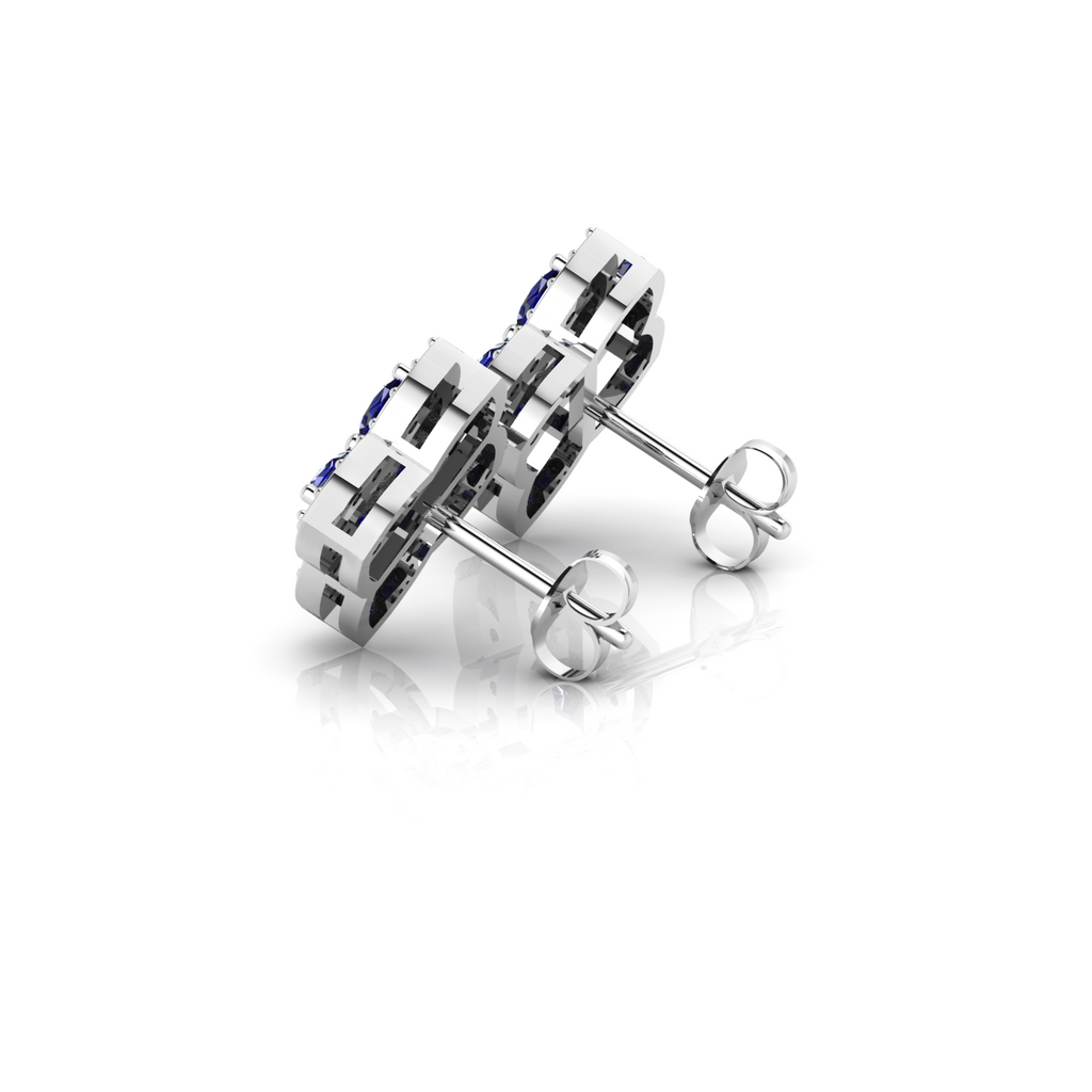 Sparkle Pear-Shaped Sapphire Clover Silver Stud Earrings