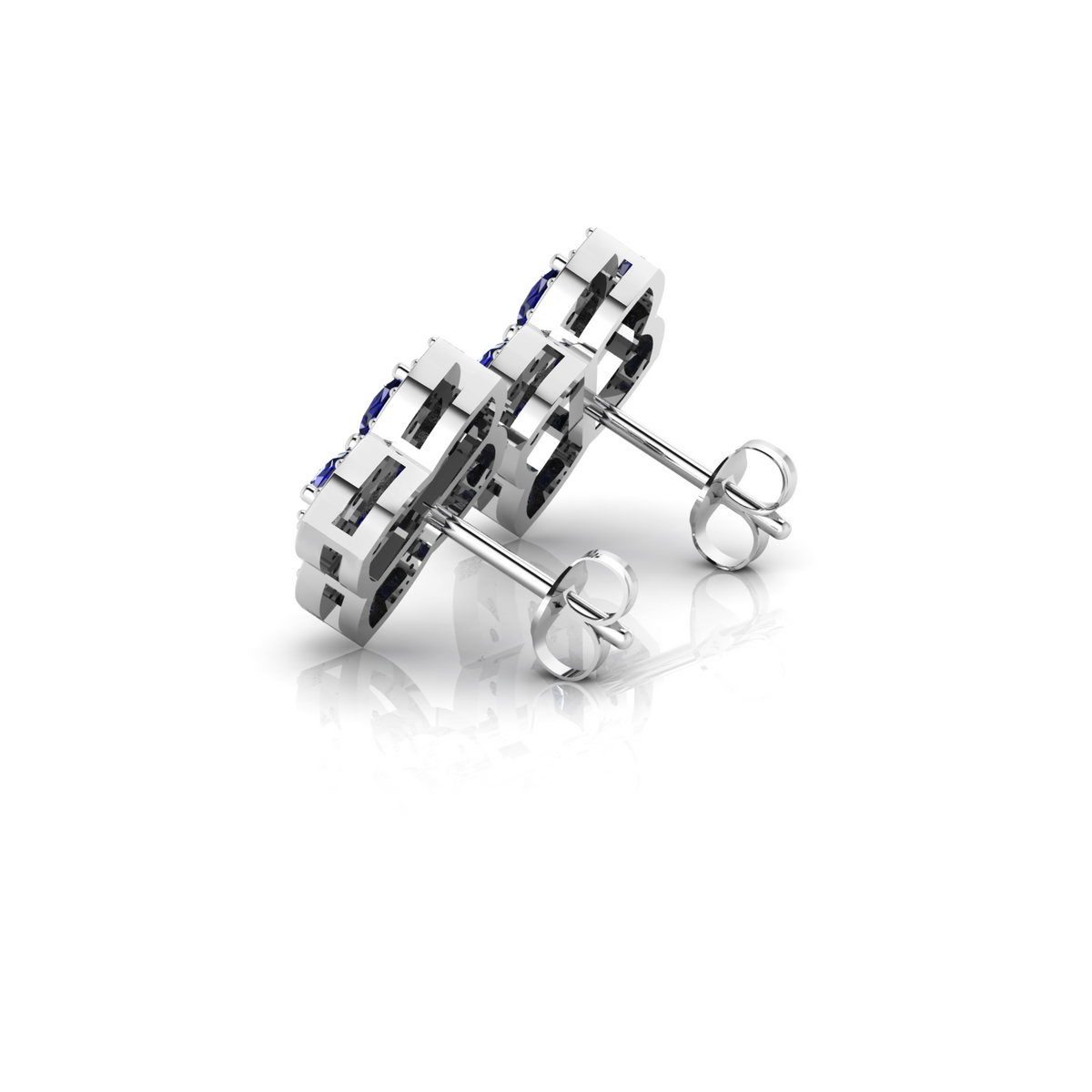 Sparkle Pear-Shaped Sapphire Clover Silver Stud Earrings