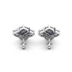 Sparkle Pear-Shaped Sapphire Clover Silver Stud Earrings
