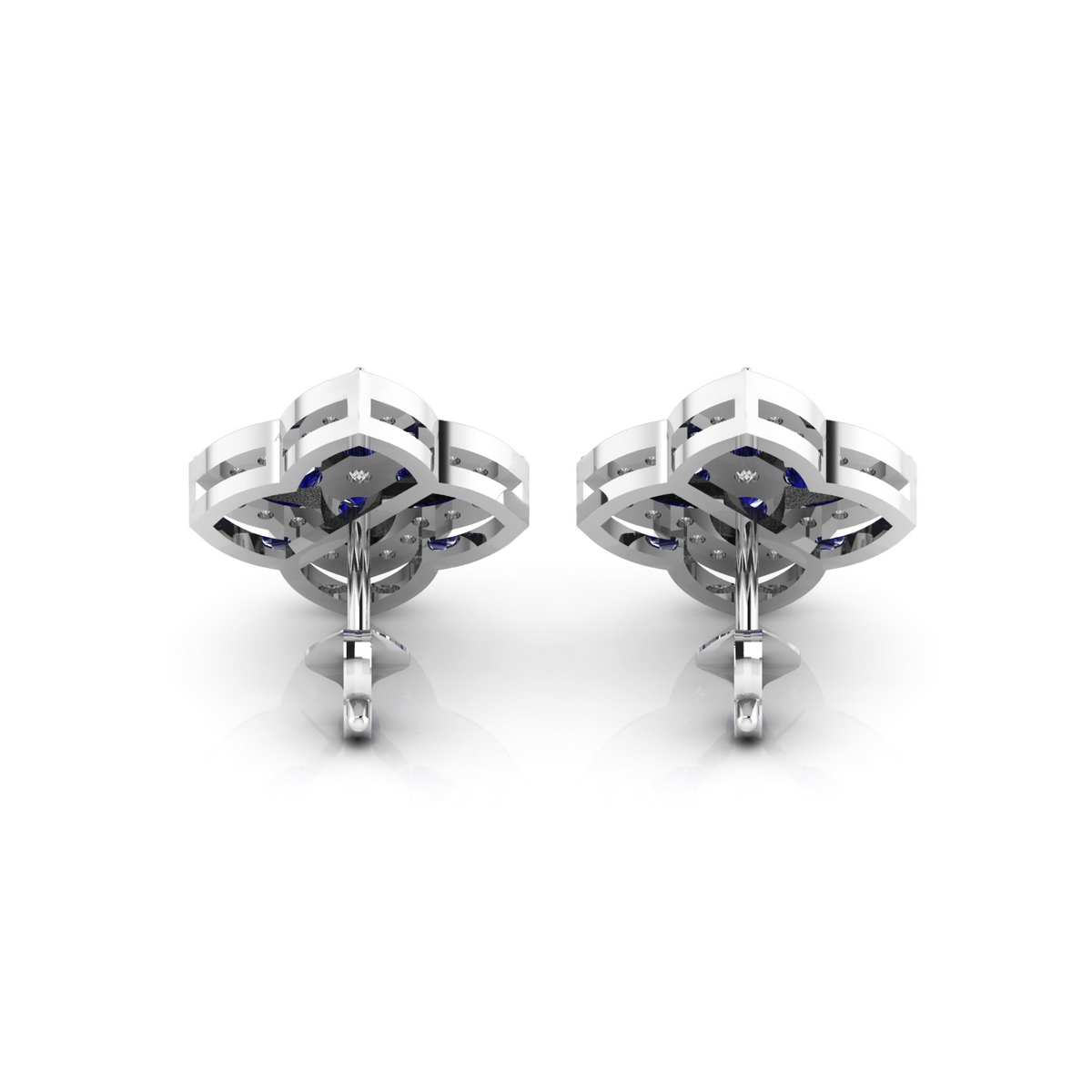Sparkle Pear-Shaped Sapphire Clover Silver Stud Earrings