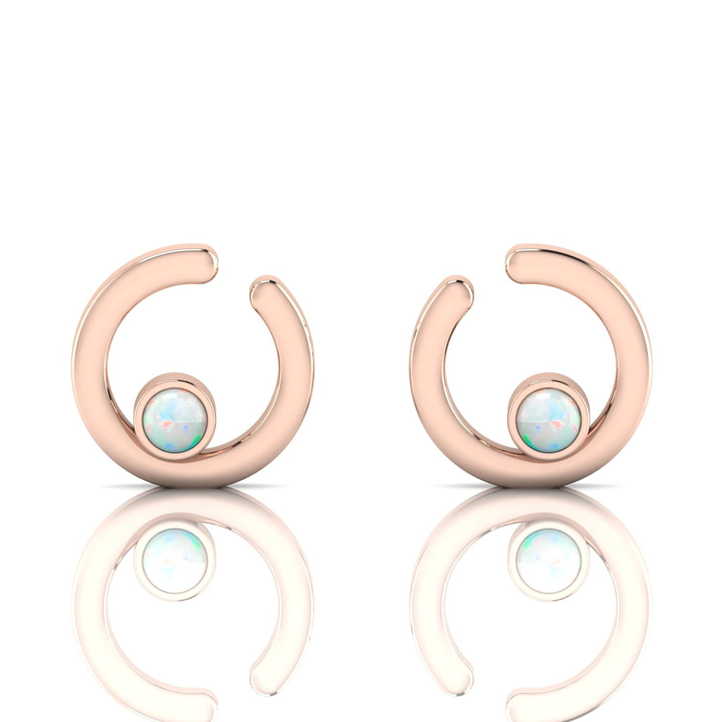 Opal Studs Rose Gold Plated Open Circle Earrings