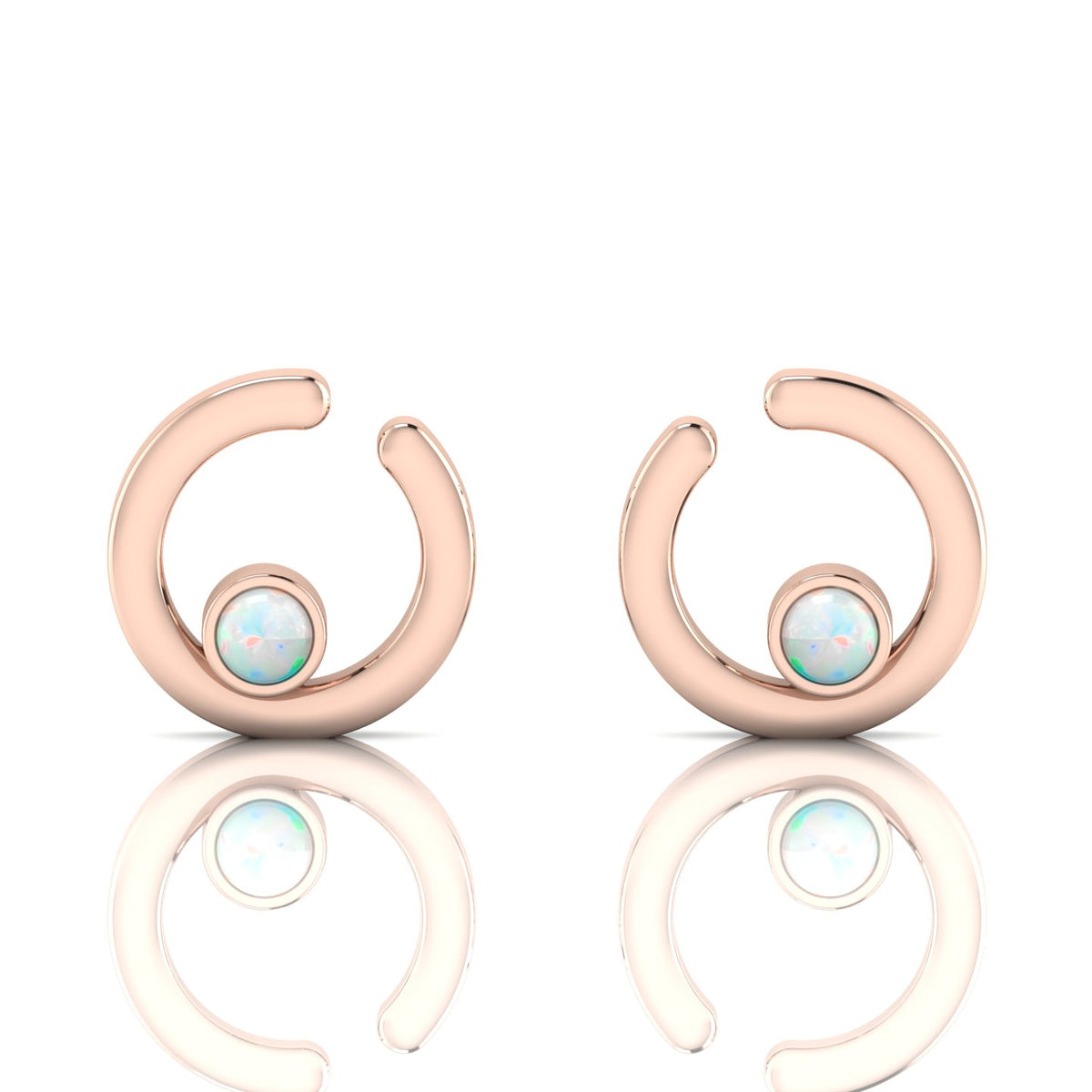 Opal Studs Rose Gold Plated Open Circle Earrings