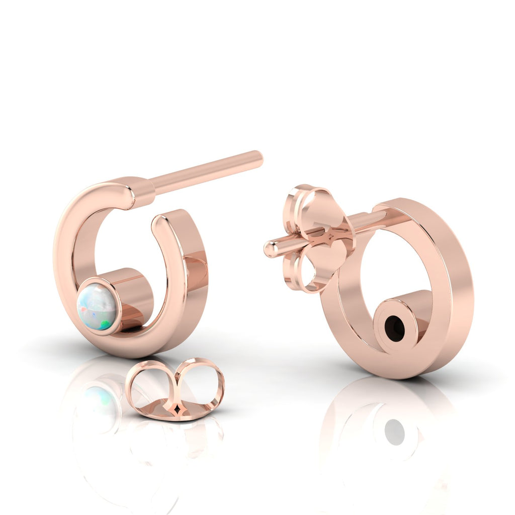 Opal Studs Rose Gold Plated Open Circle Earrings