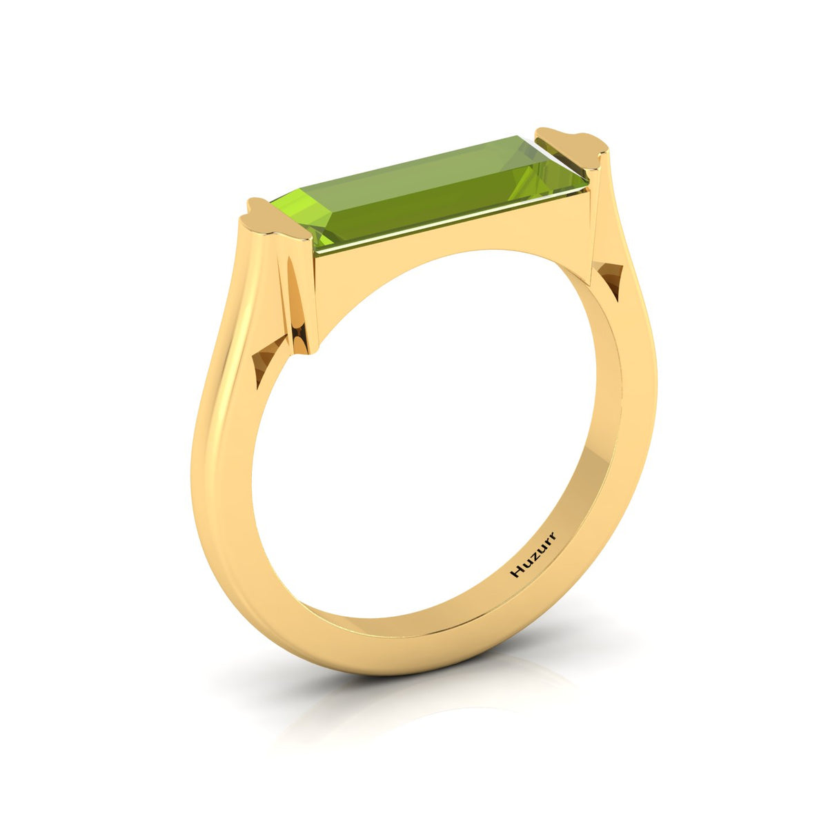 Baguette-Cut Peridot Gold Plated Bar Ring