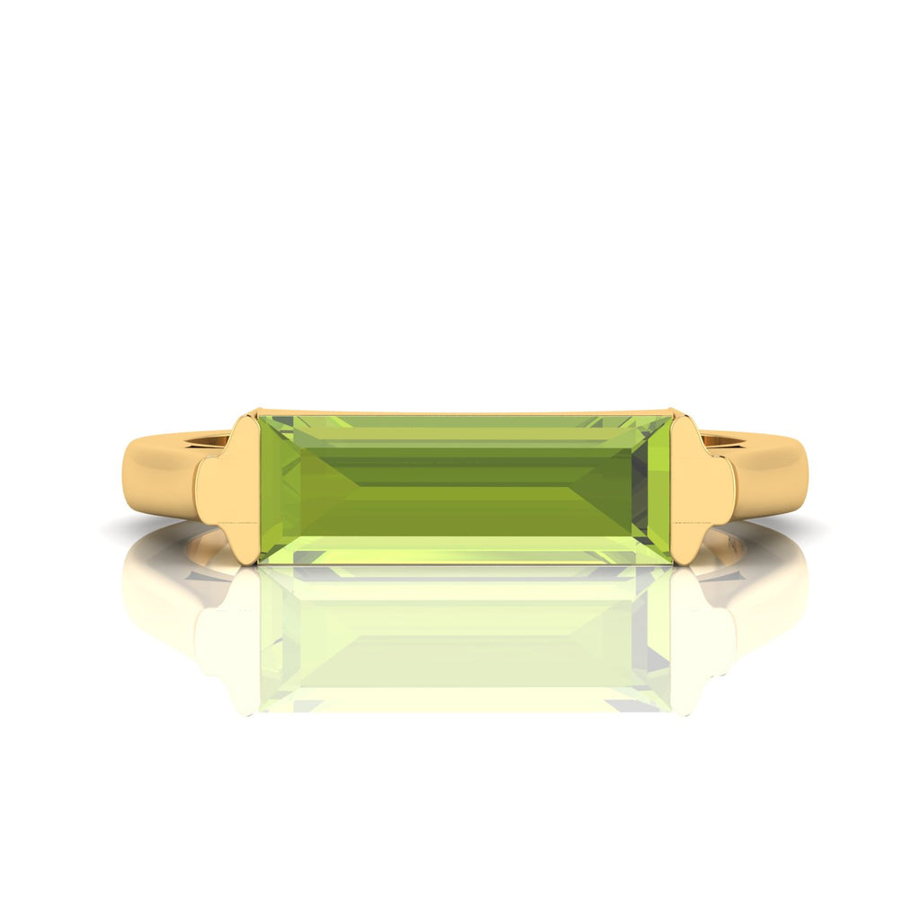 Baguette-Cut Peridot Gold Plated Bar Ring