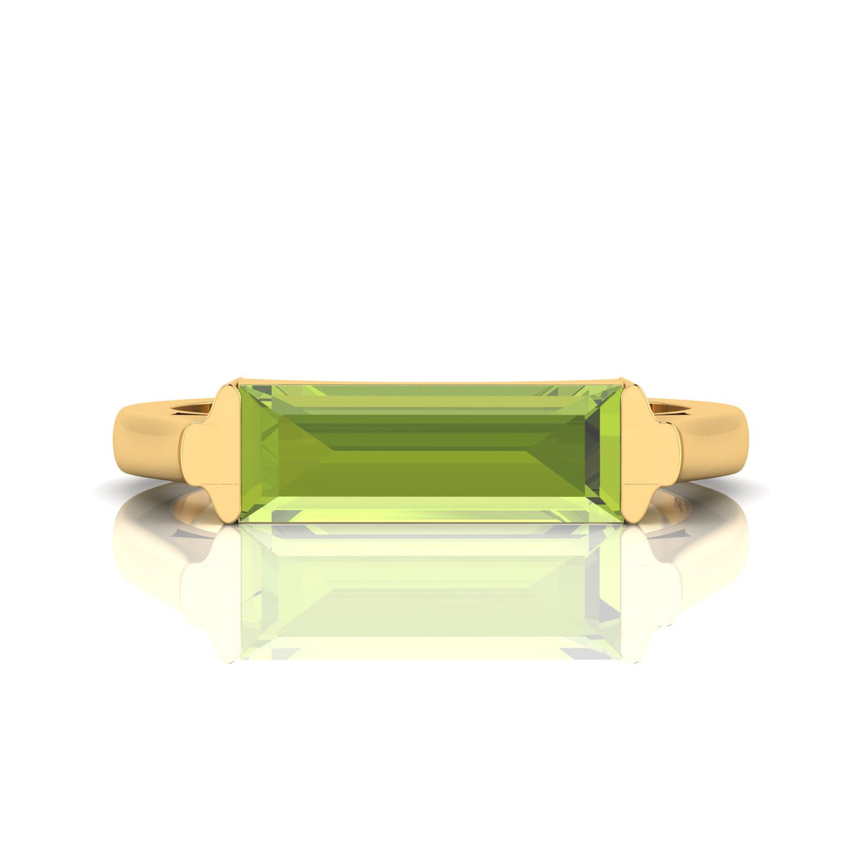 Baguette-Cut Peridot Gold Plated Bar Ring